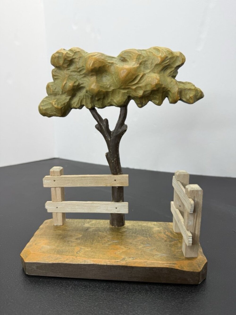 Vintage Anri Country Fence & Tree Display Stand Hand Carved Wood Italy